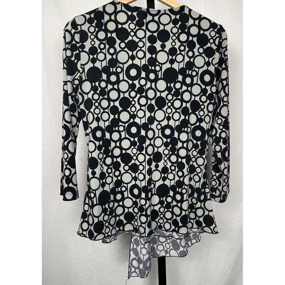 JTB Top Vintage Tunic Blouse V‎ Neck Ruched Draping Black Geometric Large Retro - Picture 3 of 4